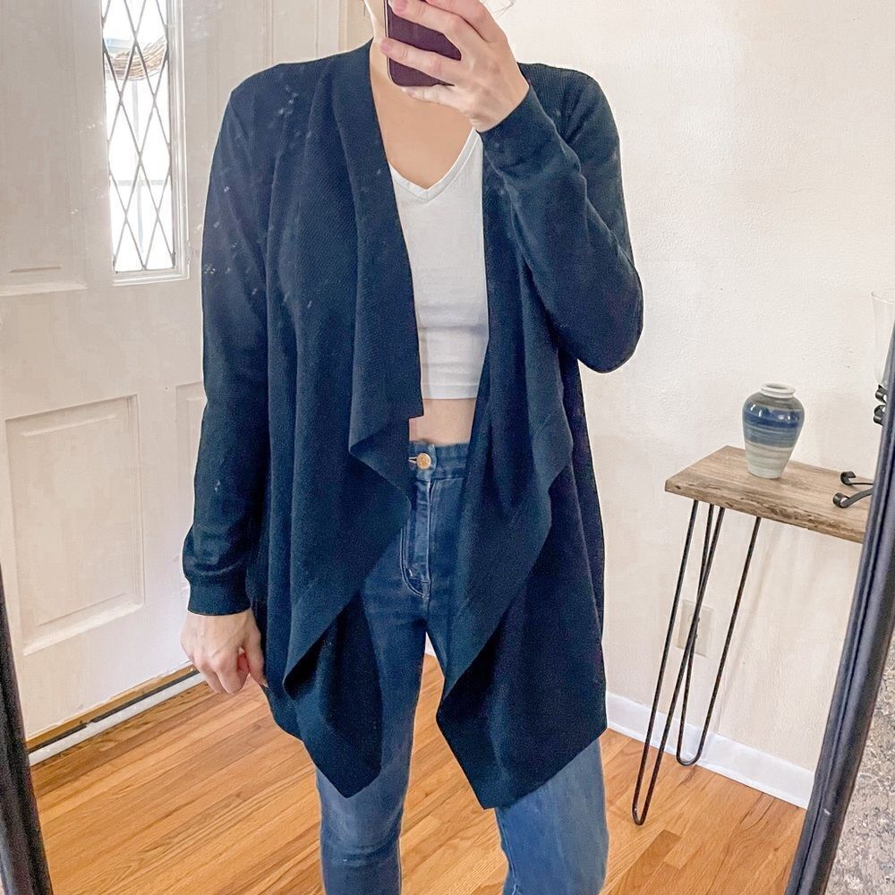 Theory Merino Wool Draped Open Front Cardigan Swe… - image 1